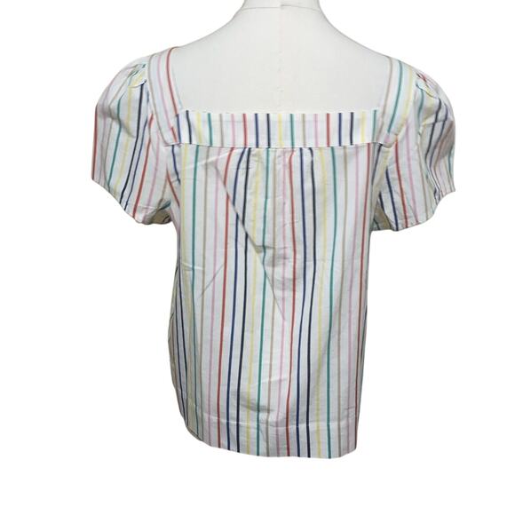 J. CREW WOMEN'S Small MULTICOLOR STRIPE SQUARE NECK SHORT SLEEVE BUTTON TOP - Picture 5 of 7